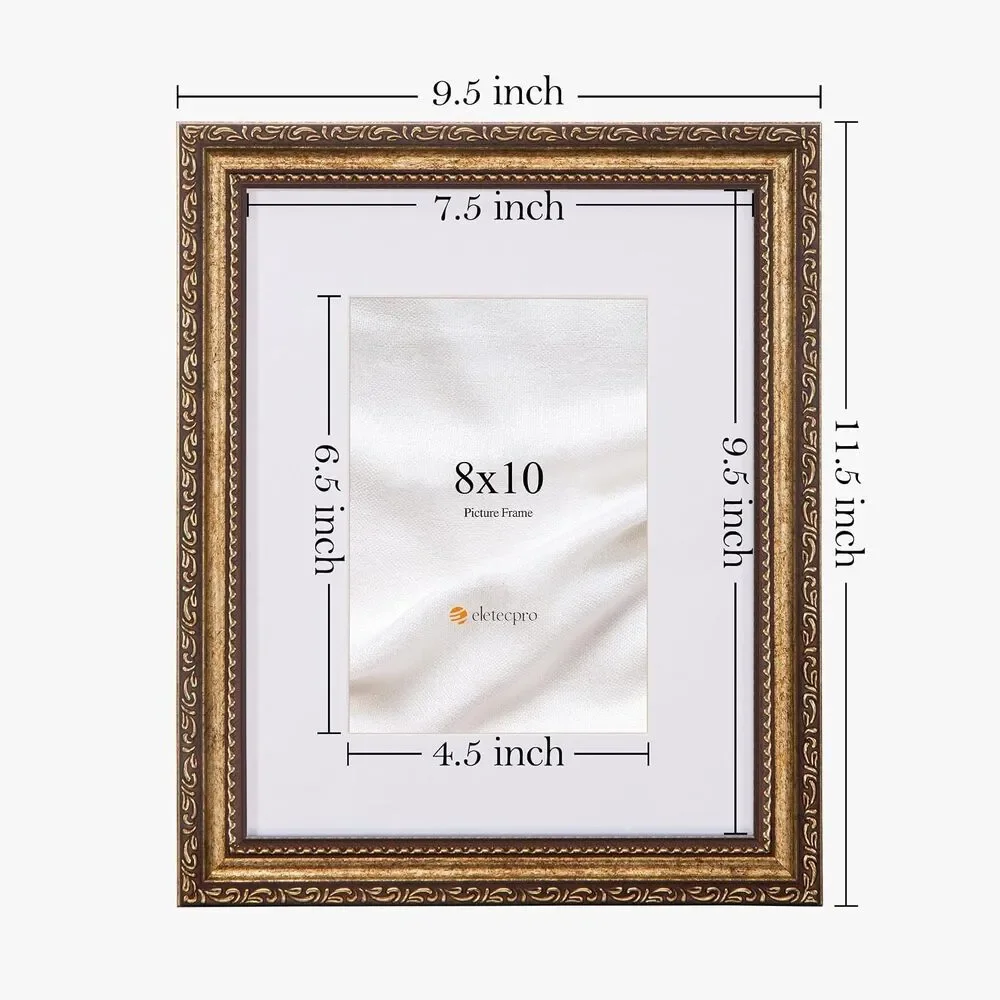 8x10 Picture Frames Set of 3 Gold Photo Frame with Mat Glass Cover Wall Decor